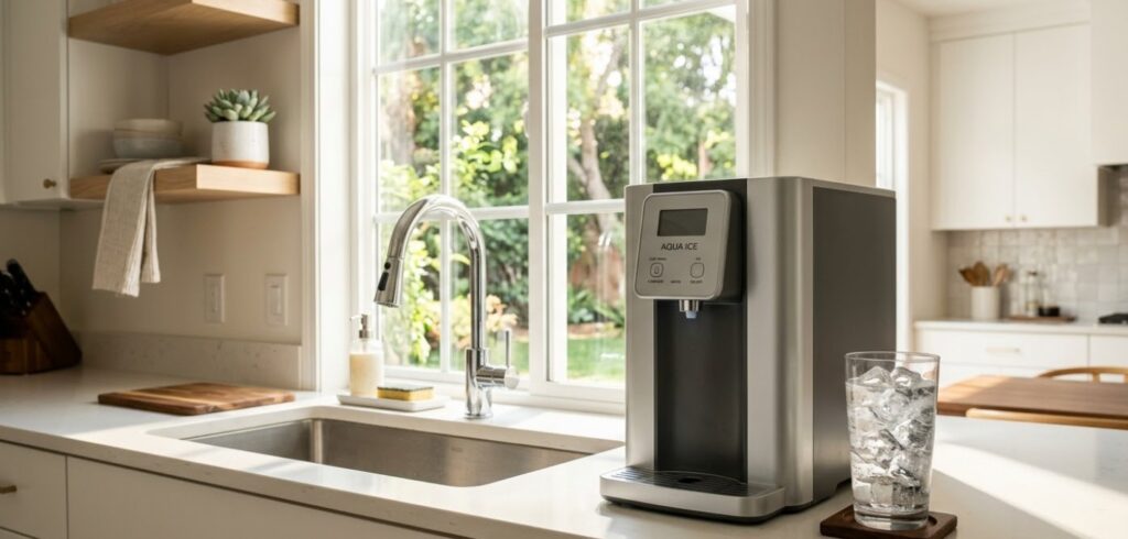 2026년 여름 대비 주방 인테리어에 어울리는 최신형 얼음정수기 렌탈 설치 모습