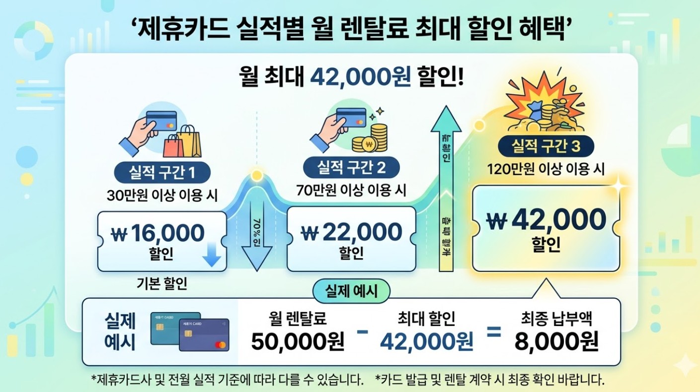세탁기 건조기 렌탈 제휴카드 할인 안내표