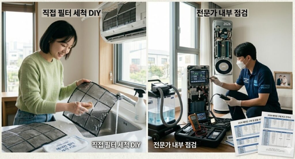 투인원 에어컨 렌탈 셀프 관리 비용 절감과 방문 케어 전문가 점검의 차이