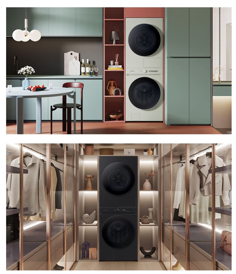 가정에 설치된 비스포크 그랑데 세탁기 건조기 김해 가전제품 렌탈 설치 모습.