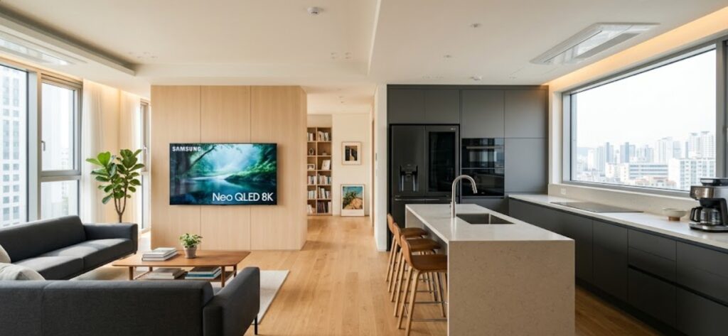 신용 고민 없이 예쁘게 설치를 마친 순천 여수 가전제품 렌탈 거실 풍경