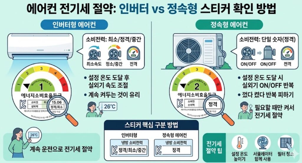 에어컨 전기세 절약 인버터형과 정속형 에어컨 스티커 확인 방법