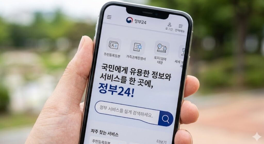 스마트폰으로 접속한 전입신고 인터넷 신청 첫 화면