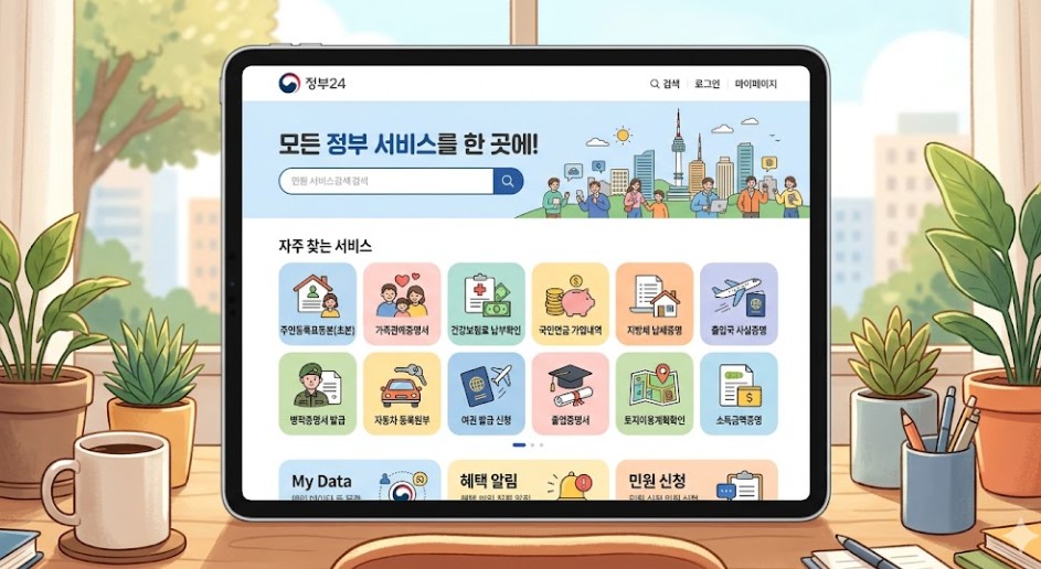 주민등록등본 인터넷 발급 서비스를 무료로 제공하는 정부24 메인 홈페이지