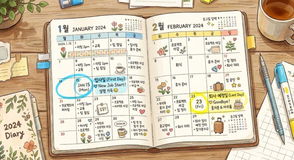 계속근로기간 1년을 정확하게 확인하는 퇴직금 지급기준 달력 기록